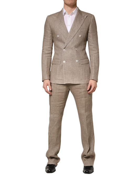 Dolce & Gabbana Costume Homme Beige en Lin Double Boutonnage