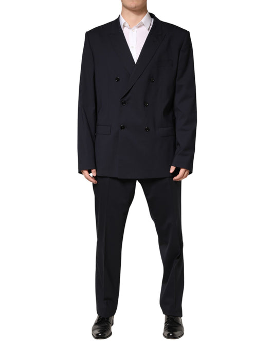 Dolce & Gabbana Blue Wool Double Breasted 2 Piece Men Suit