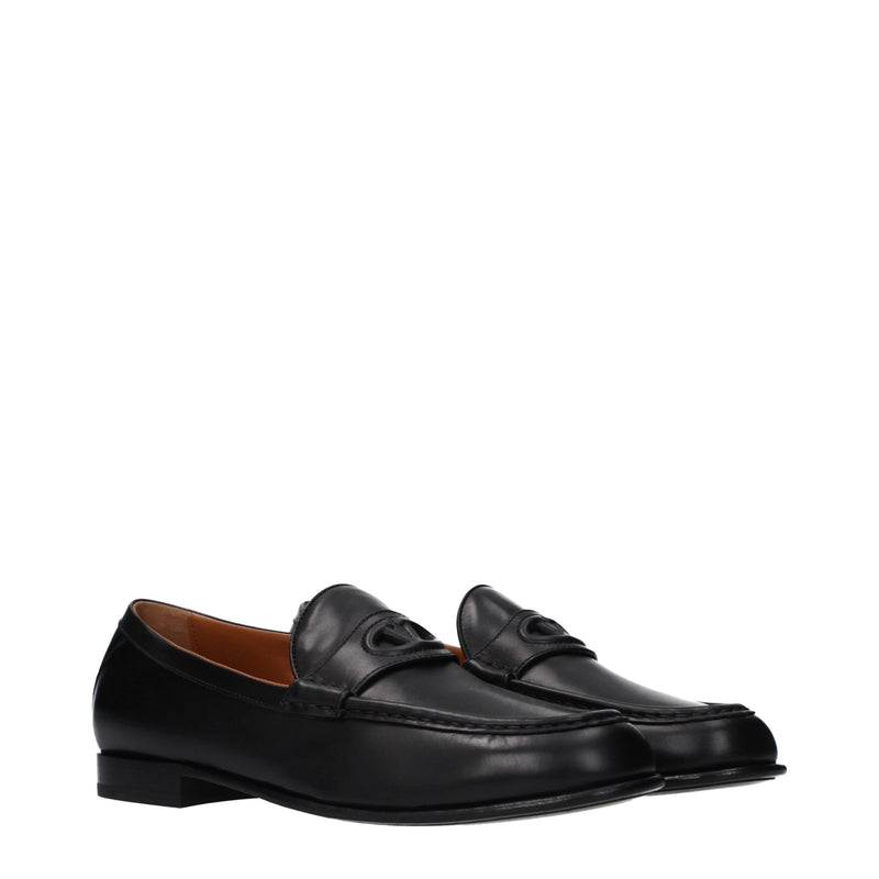 Valentino Garavani Black Leather Slip-On Loafers for Men