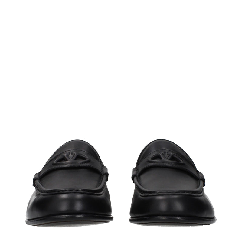 Valentino Garavani Black Leather Slip-On Loafers for Men