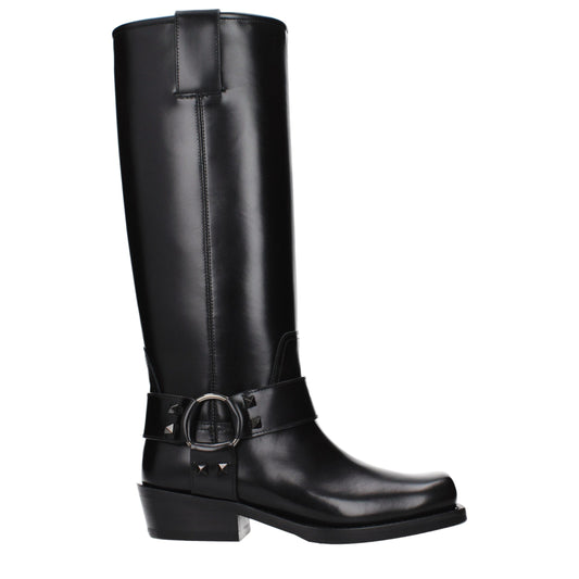Valentino Garavani Bottes en Cuir Noir avec Clous