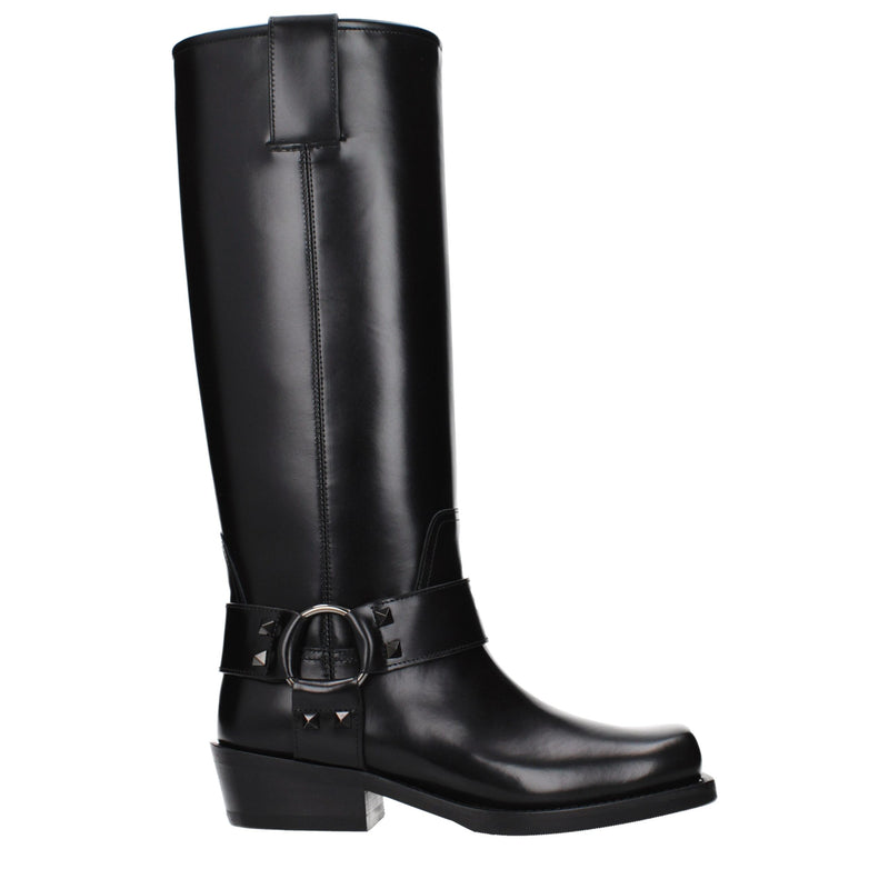 Valentino Garavani Black Leather Boots with Studs