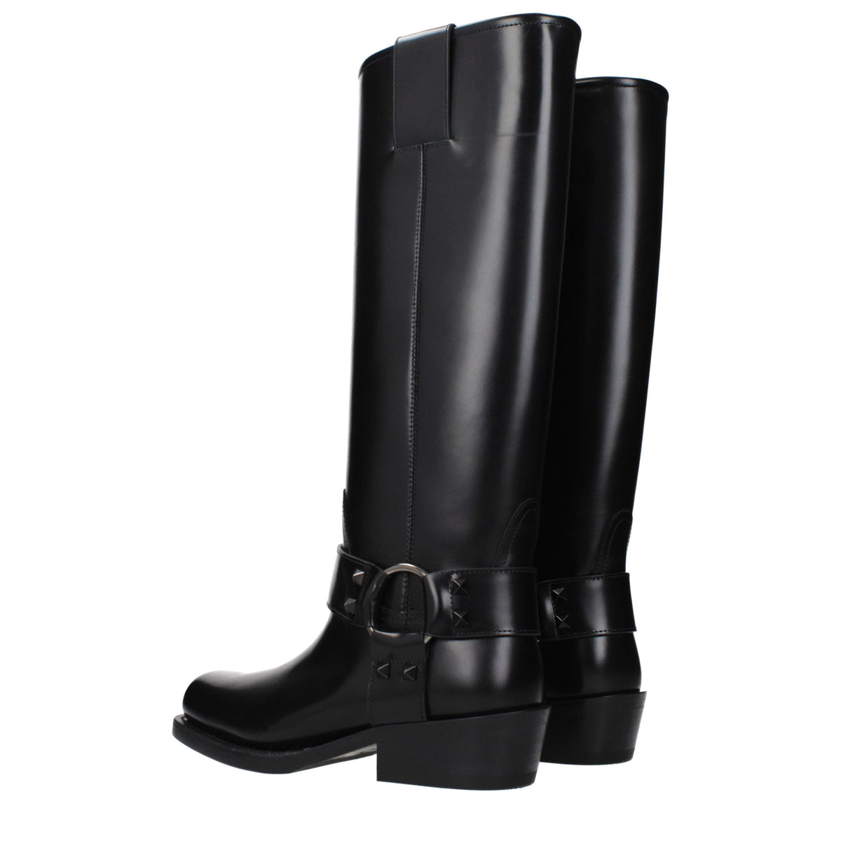 Valentino Garavani Black Leather Boots with Studs