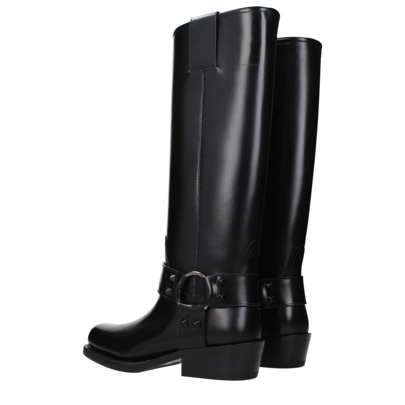 Valentino Garavani Black Leather Boots with Studs