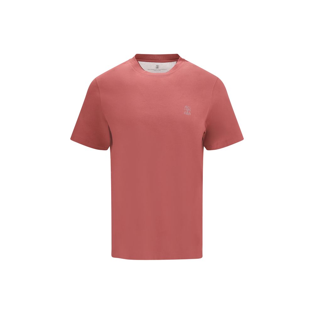 Brunello Cucinelli T-Shirt Rouge en Coton à Manches Longues