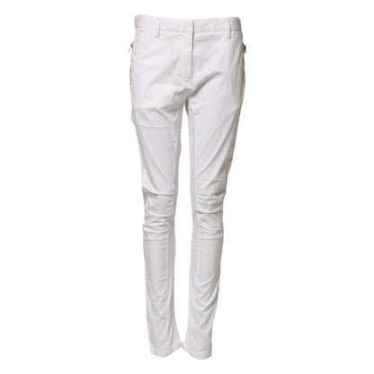 Gaudi White Mid Waist Skinny Chino Cotton Trouser Pants