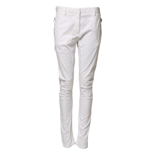 Gaudi White Mid Waist Skinny Chino Cotton Trouser Pants