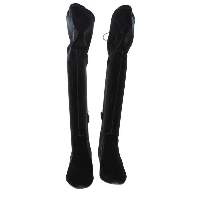 Prada Black Velvet Over The Knee Boots - Luxurious Style