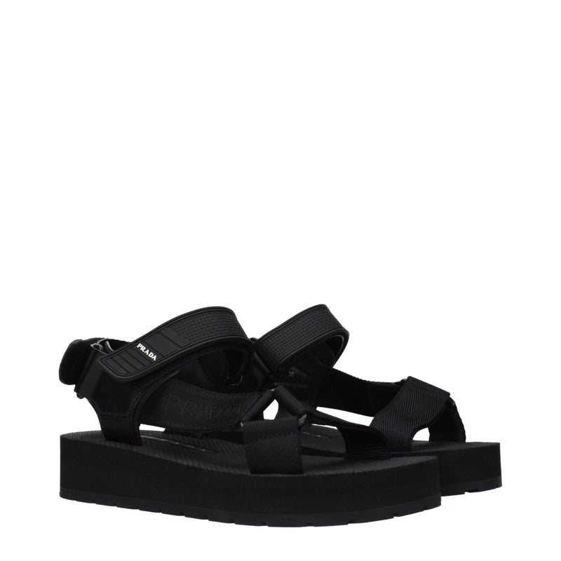 Prada Black Fabric Flat Sandals - Élégance et Confort pour Femmes