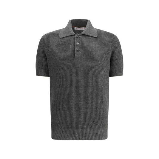 Brunello Cucinelli Gray Cotton Polo Sweater