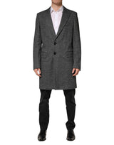 Manteau long trench-coat gris en laine mélangée Dolce &amp; Gabbana pour homme