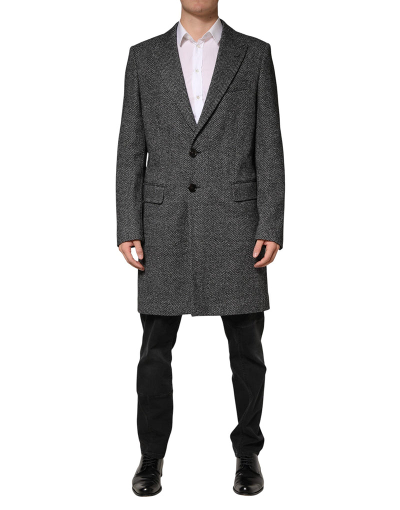 Manteau long trench-coat gris en laine mélangée Dolce &amp; Gabbana pour homme