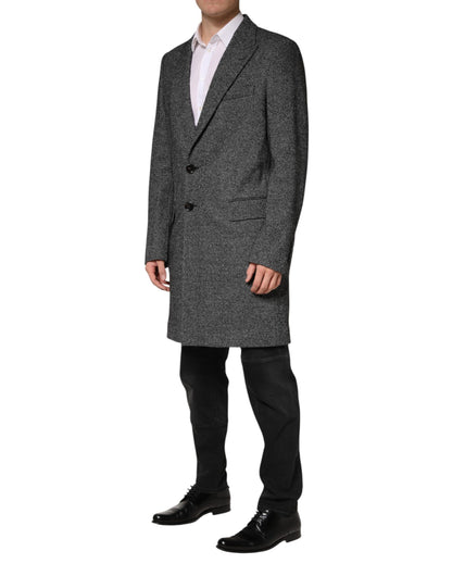 Manteau long trench-coat gris en laine mélangée Dolce &amp; Gabbana pour homme