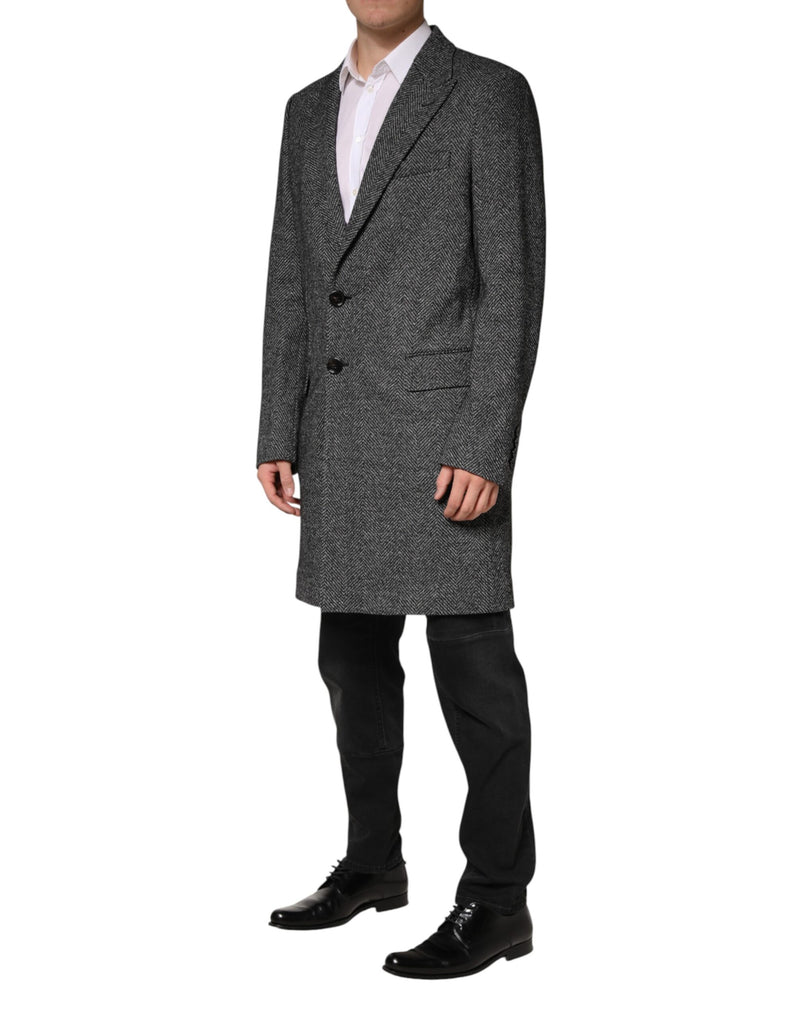 Manteau long trench-coat gris en laine mélangée Dolce &amp; Gabbana pour homme