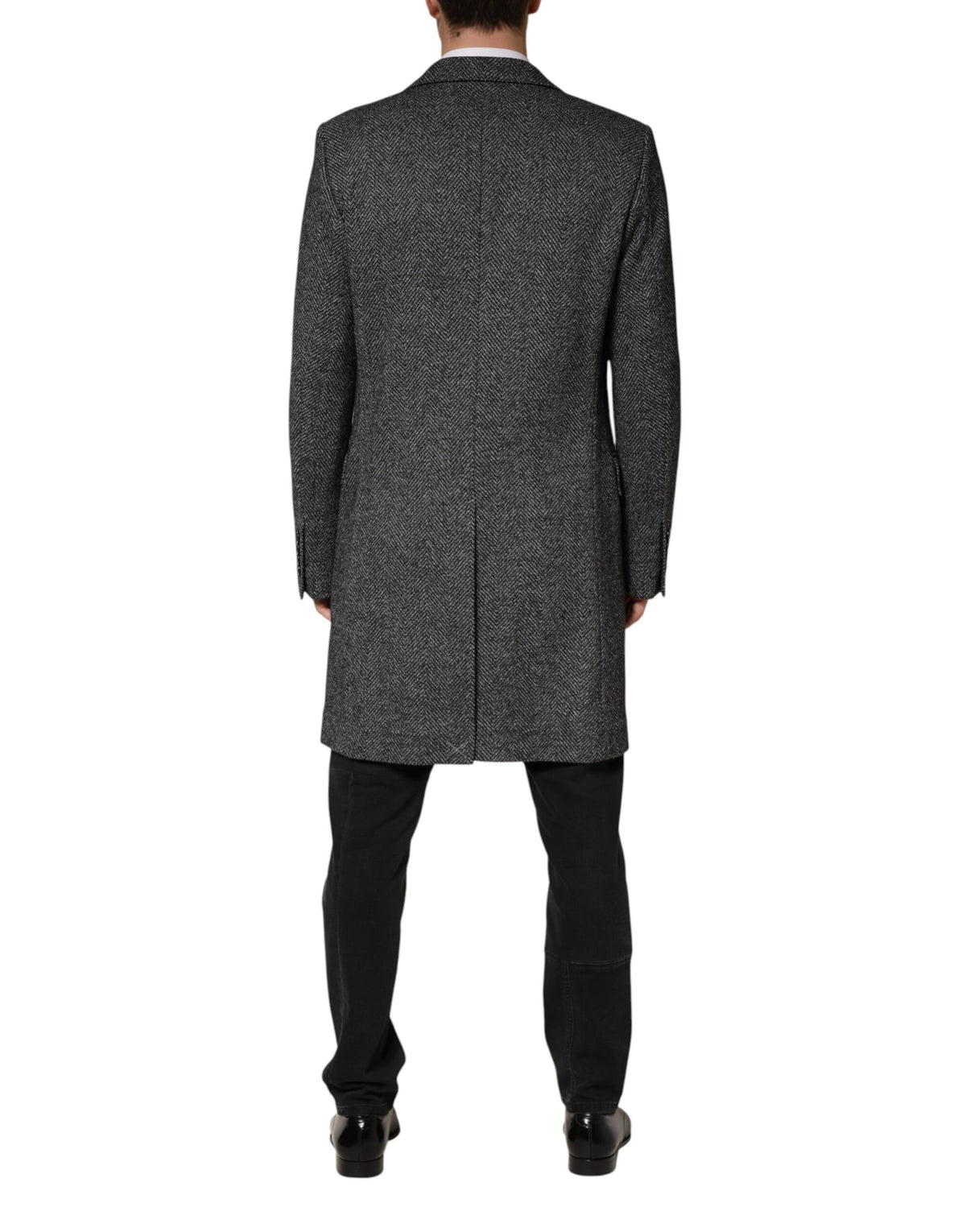 Manteau long trench-coat gris en laine mélangée Dolce &amp; Gabbana pour homme
