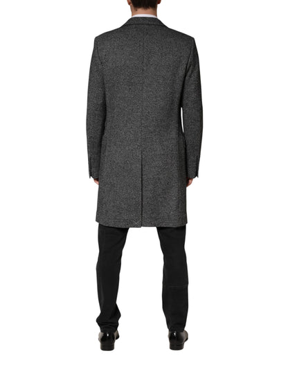 Manteau long trench-coat gris en laine mélangée Dolce &amp; Gabbana pour homme