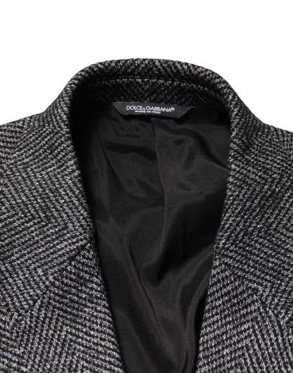Manteau long trench-coat gris en laine mélangée Dolce &amp; Gabbana pour homme