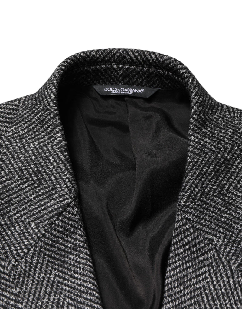 Manteau long trench-coat gris en laine mélangée Dolce &amp; Gabbana pour homme