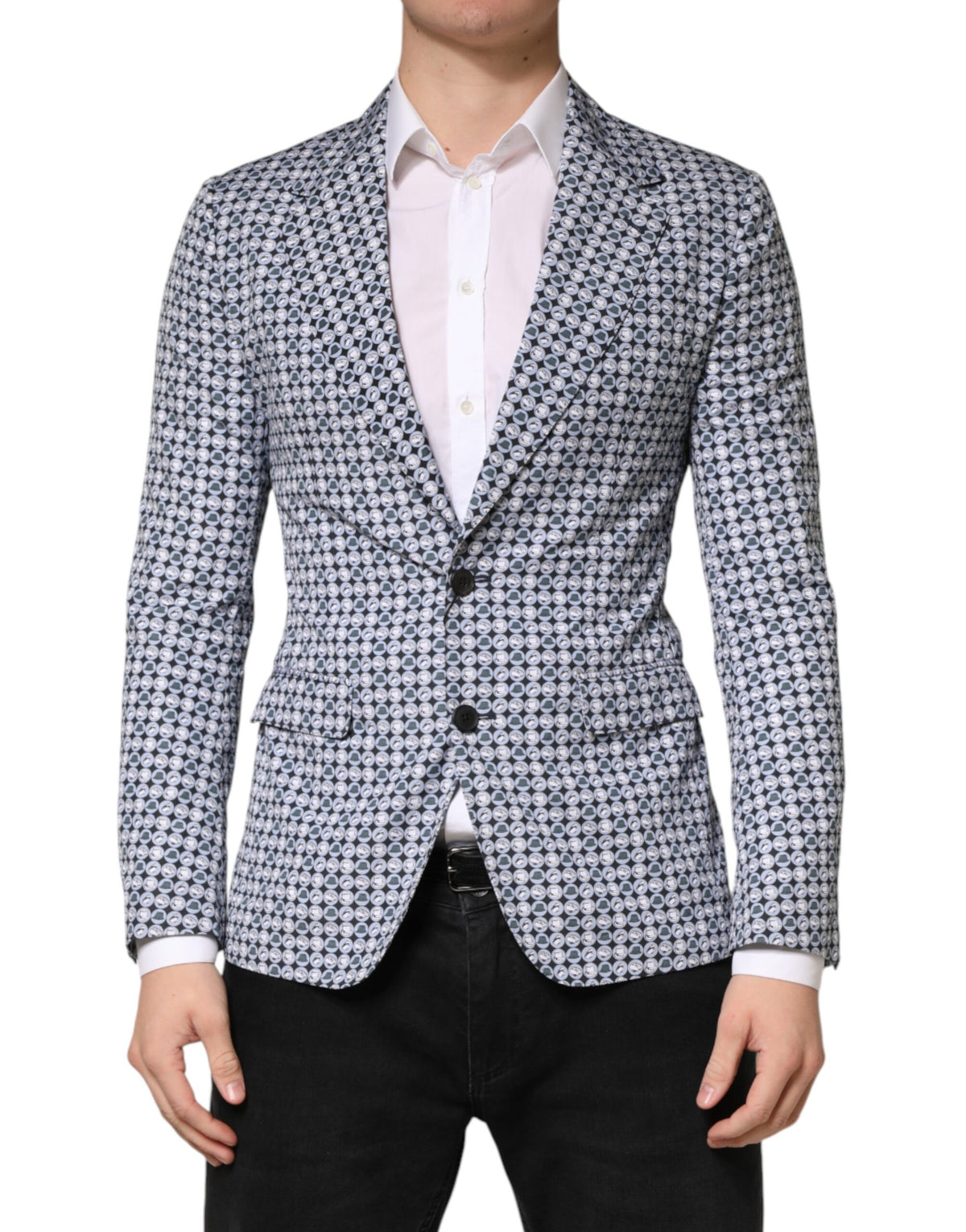 Blazer Dolce &amp; Gabbana bleu en coton à motifs, à simple boutonnage