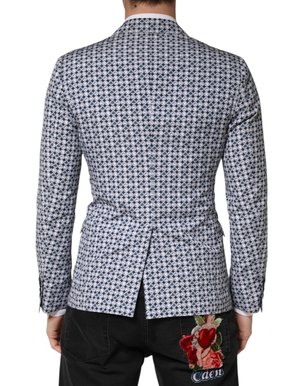 Blazer Dolce &amp; Gabbana bleu en coton à motifs, à simple boutonnage