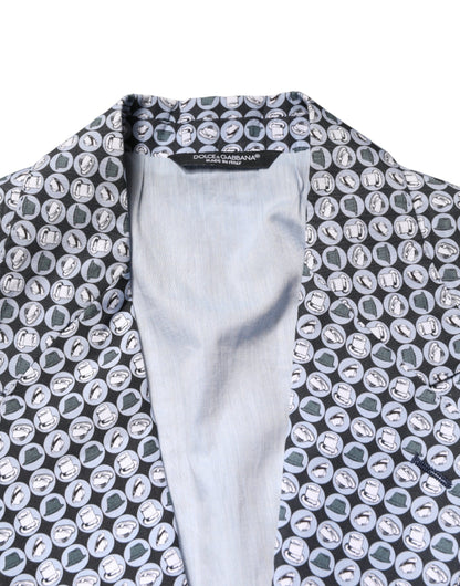 Blazer Dolce &amp; Gabbana bleu en coton à motifs, à simple boutonnage