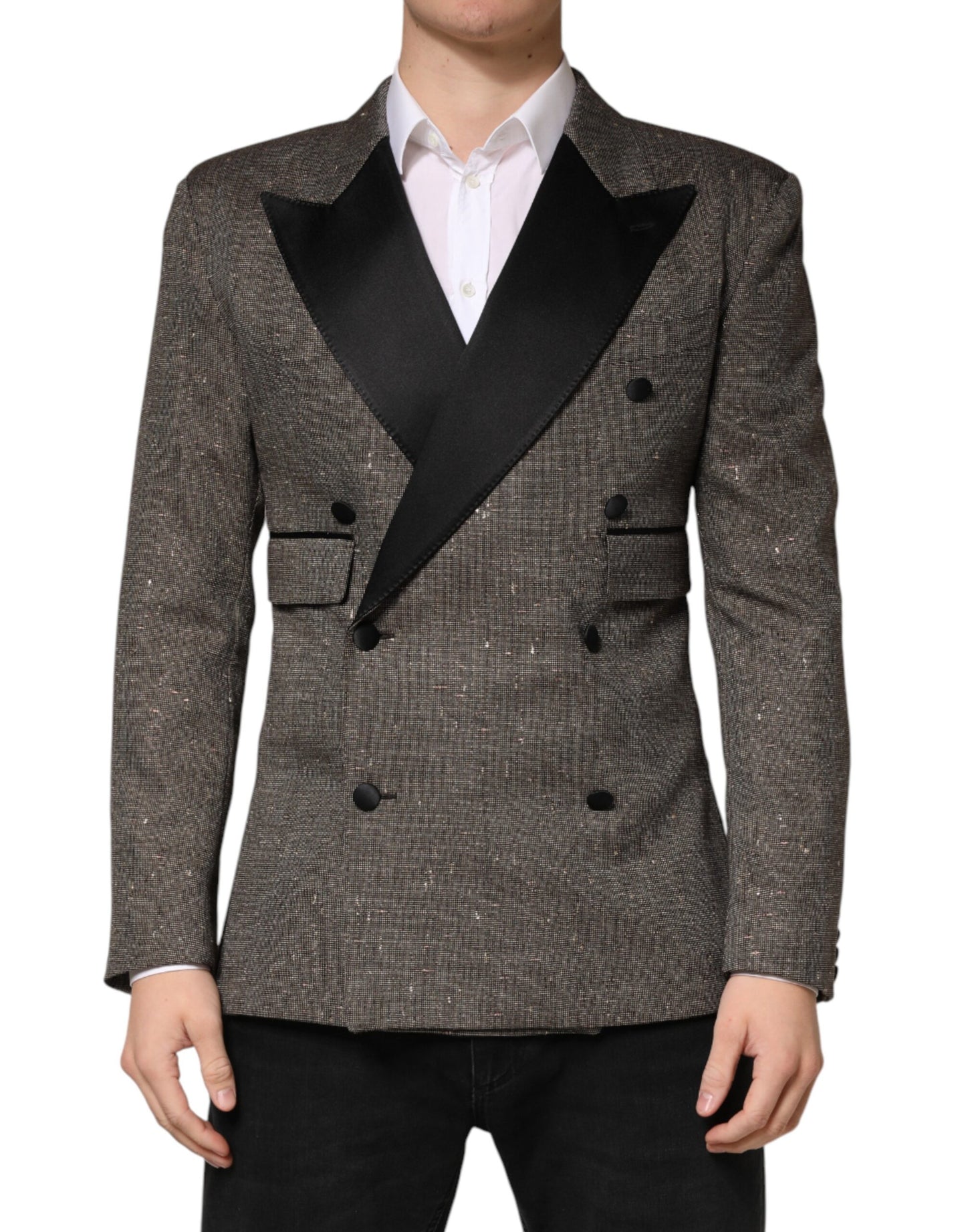 Veste blazer croisée grise à deux boutons Dolce &amp; Gabbana