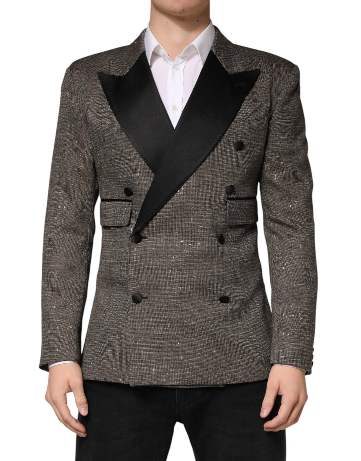 Veste blazer croisée grise à deux boutons Dolce &amp; Gabbana