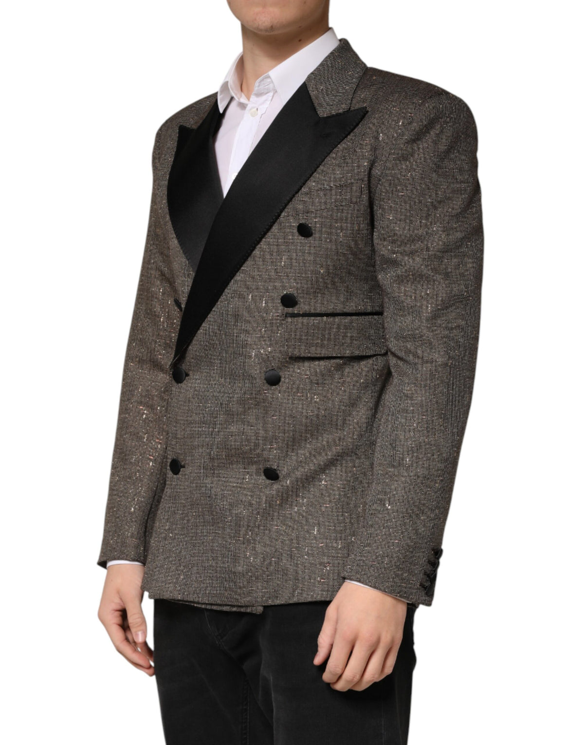 Veste blazer croisée grise à deux boutons Dolce &amp; Gabbana
