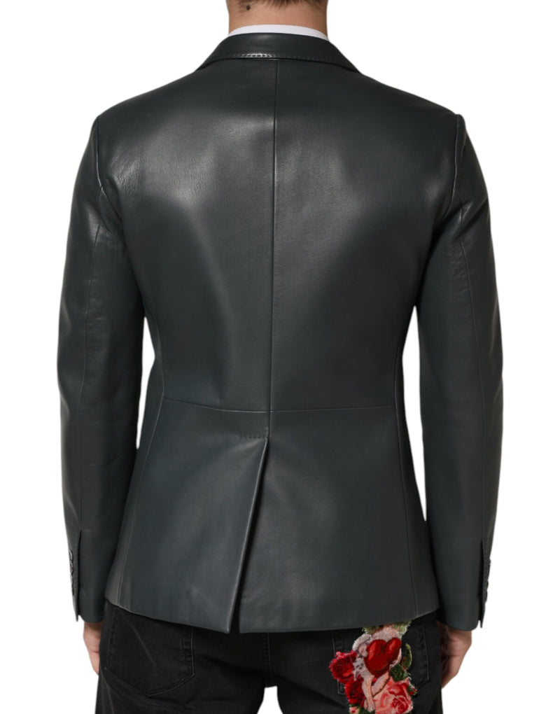 Blazer croisé à deux boutons en cuir noir Dolce &amp; Gabbana