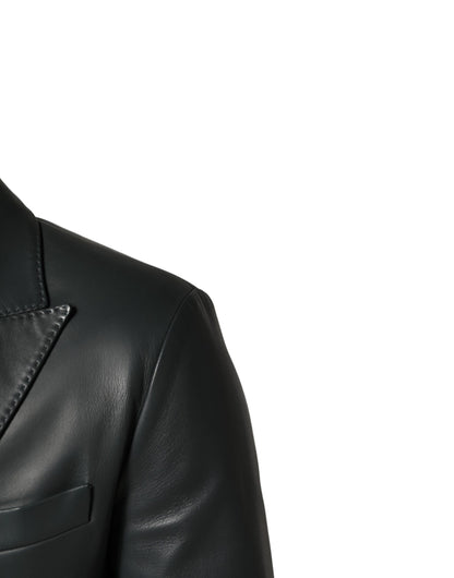 Blazer croisé à deux boutons en cuir noir Dolce &amp; Gabbana