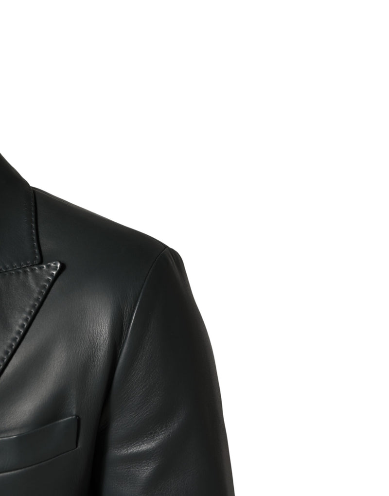 Blazer croisé à deux boutons en cuir noir Dolce &amp; Gabbana