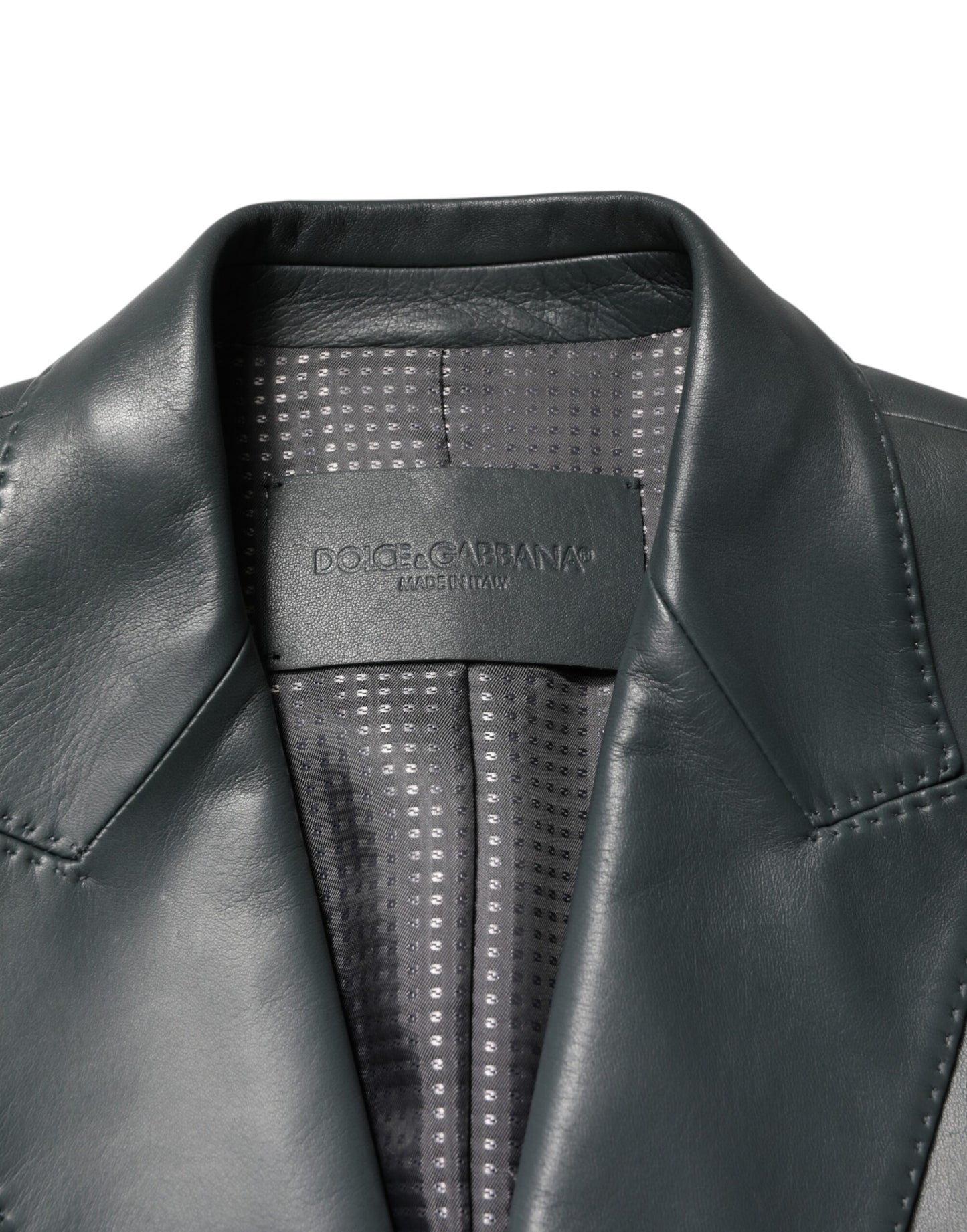 Blazer croisé à deux boutons en cuir noir Dolce &amp; Gabbana