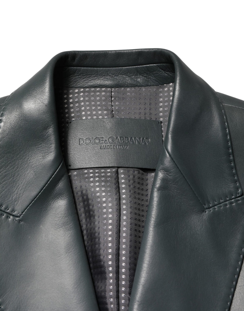 Blazer croisé à deux boutons en cuir noir Dolce &amp; Gabbana