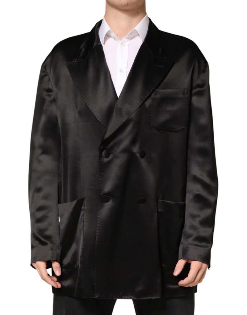 Blazer croisé à deux boutons en soie noire Dolce &amp; Gabbana