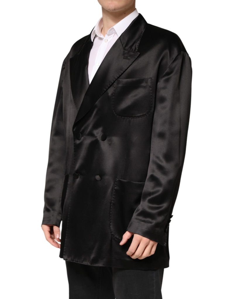 Blazer croisé à deux boutons en soie noire Dolce &amp; Gabbana