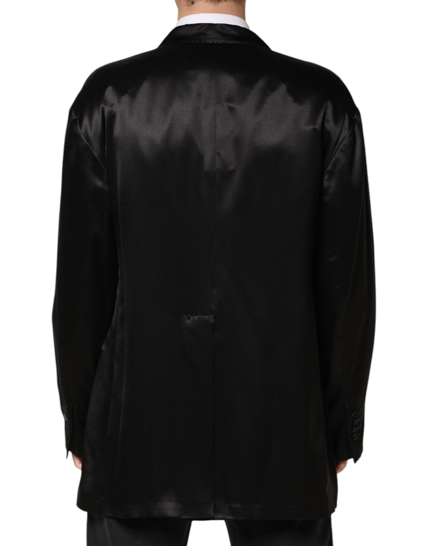 Blazer croisé à deux boutons en soie noire Dolce &amp; Gabbana
