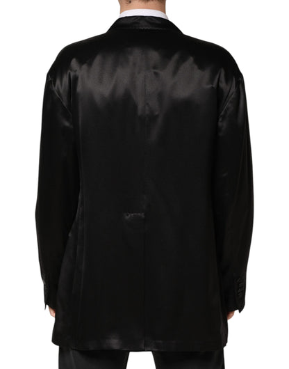Blazer croisé à deux boutons en soie noire Dolce &amp; Gabbana