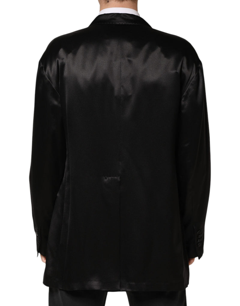 Blazer croisé à deux boutons en soie noire Dolce &amp; Gabbana
