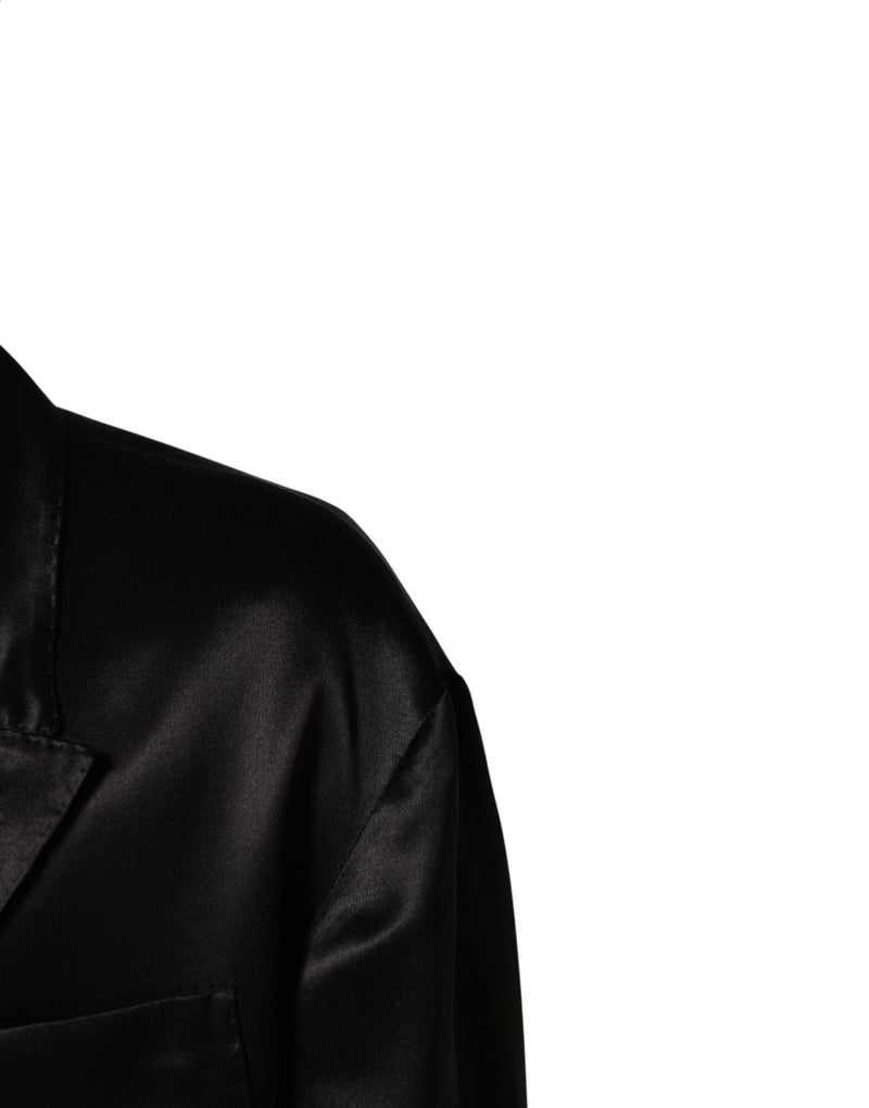 Blazer croisé à deux boutons en soie noire Dolce &amp; Gabbana