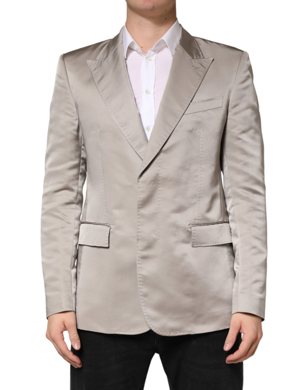 Veste Dolce &amp; Gabbana beige en soie à simple boutonnage pour homme