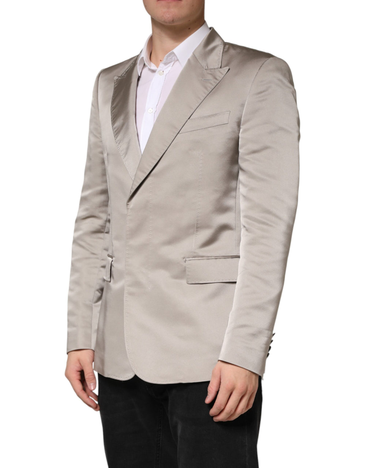 Veste Dolce &amp; Gabbana beige en soie à simple boutonnage pour homme