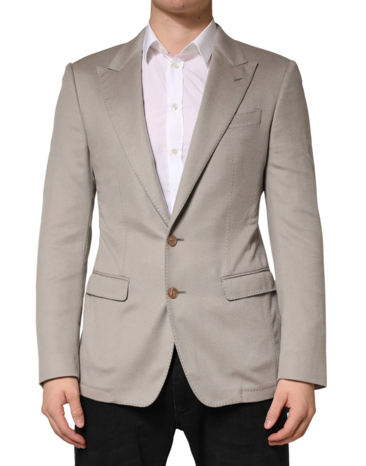 Veste blazer Dolce &amp; Gabbana en cachemire gris à simple boutonnage