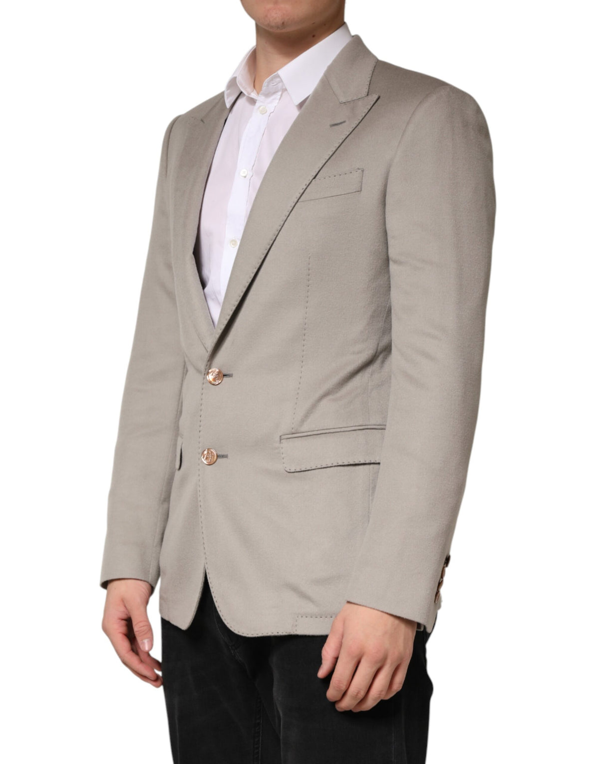 Veste blazer Dolce &amp; Gabbana en cachemire gris à simple boutonnage