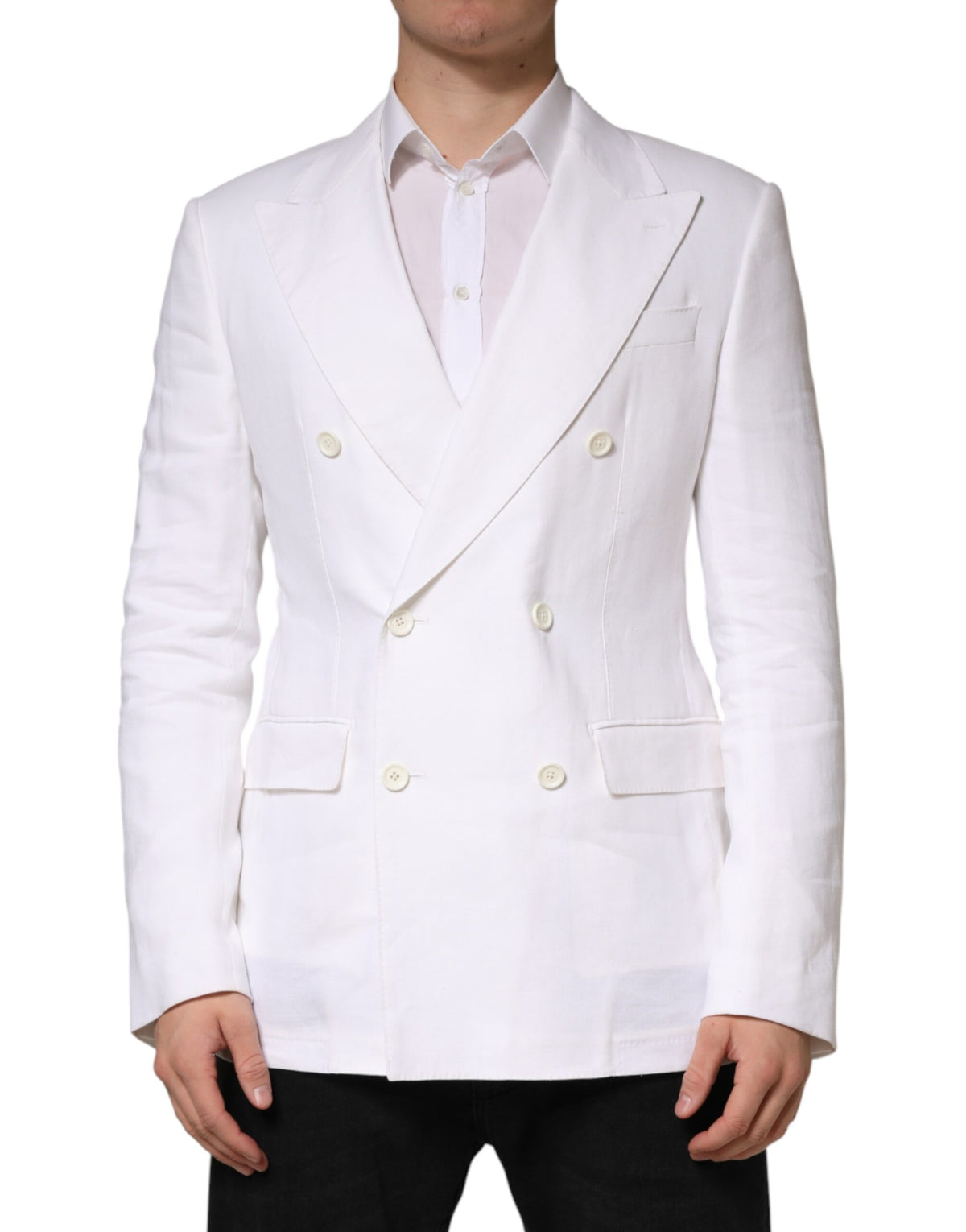 Blazer croisé à deux boutons en lin blanc Dolce &amp; Gabbana