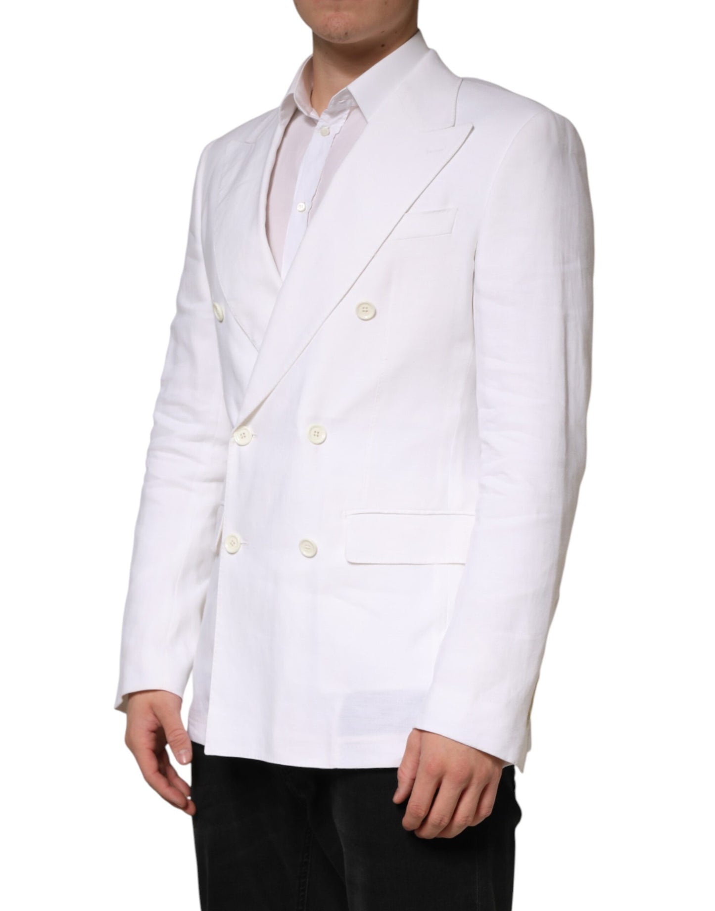 Blazer croisé à deux boutons en lin blanc Dolce &amp; Gabbana