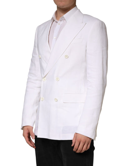 Blazer croisé à deux boutons en lin blanc Dolce &amp; Gabbana