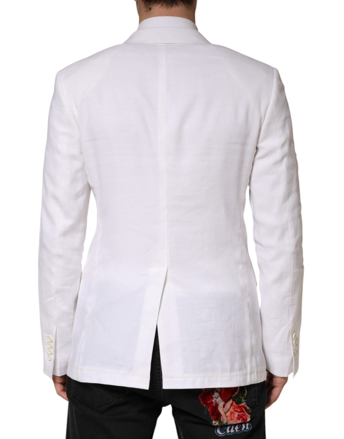 Blazer croisé à deux boutons en lin blanc Dolce &amp; Gabbana