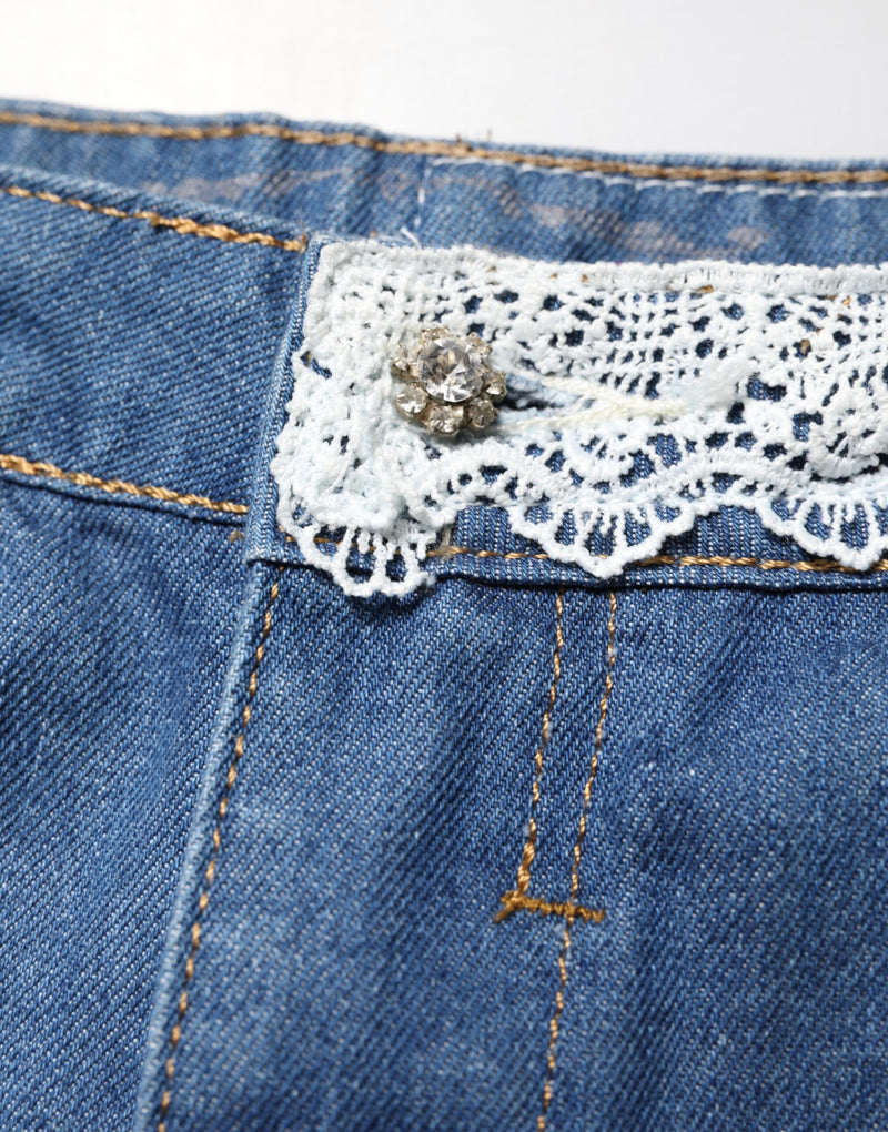 Gio Cellini Blue Cotton Low Waist Denim Casual Hot Pants Shorts