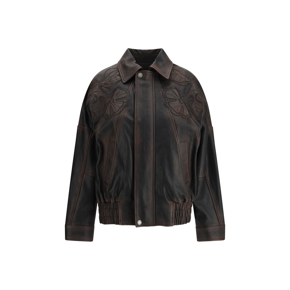 Golden Goose Brown Viscose Bomber Jacket with Floral Embroidery