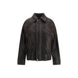 Golden Goose Brown Viscose Bomber Jacket with Floral Embroidery